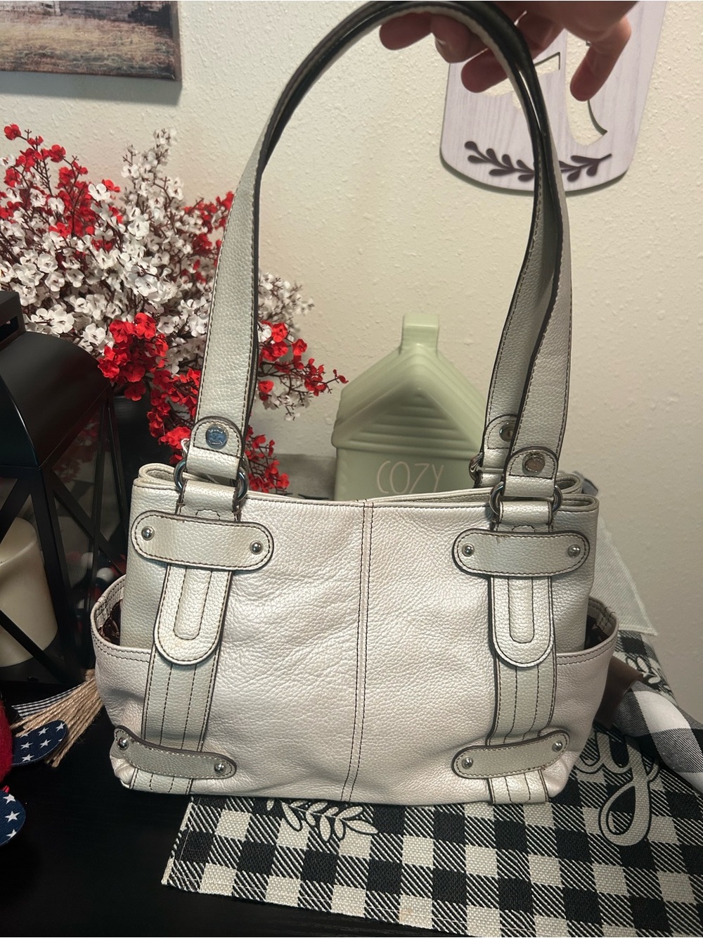 Tignanello “Perfect 10” Shell Color Leather Shoulder Bag with Contrast Trim